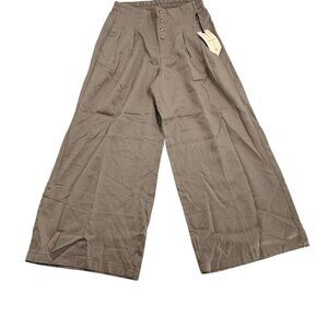 Banjara Womens Wide-Leg Tencel Pants S Beige Elastic Waist Pleated New With Tags